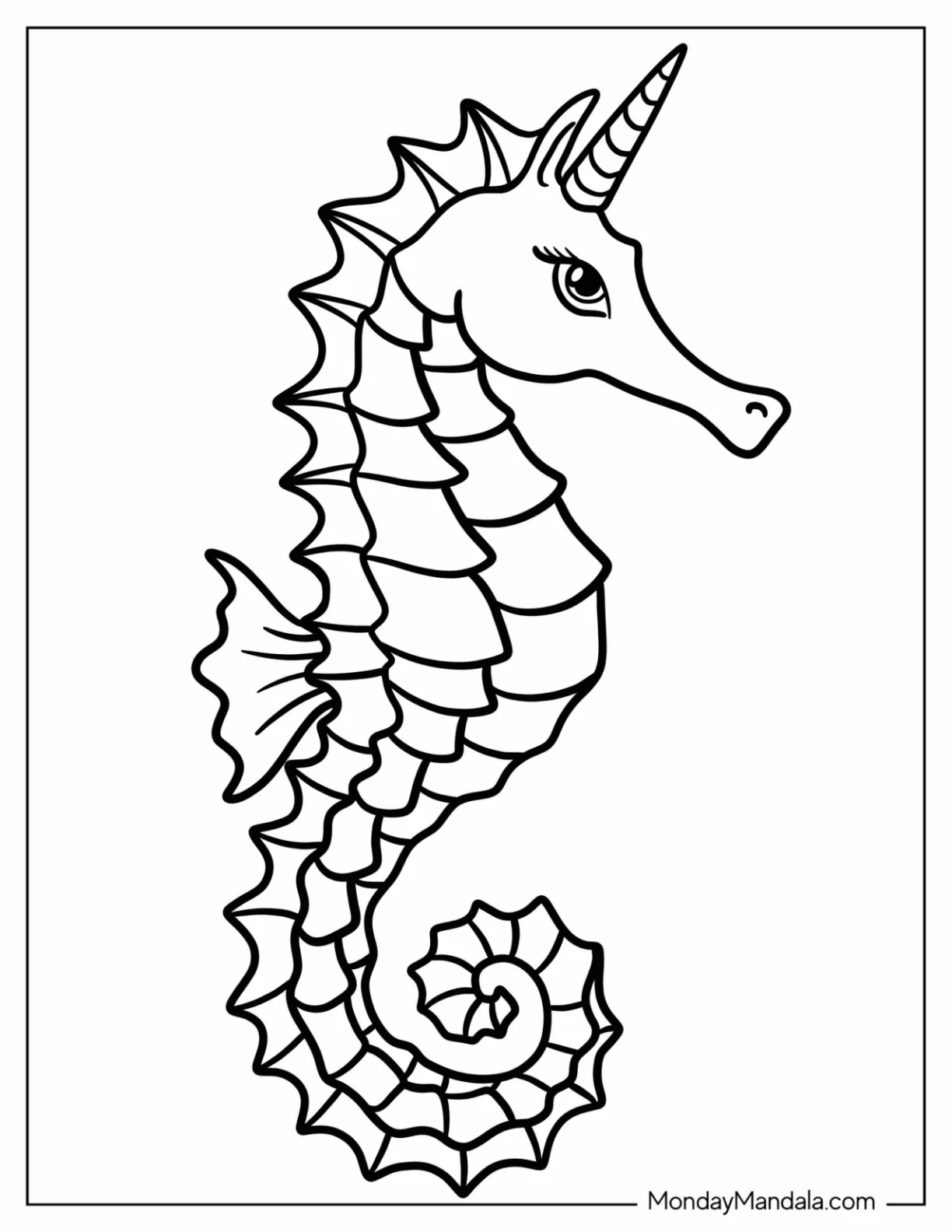 Unicorn Coloring Page Seahorse For Kids coloring page