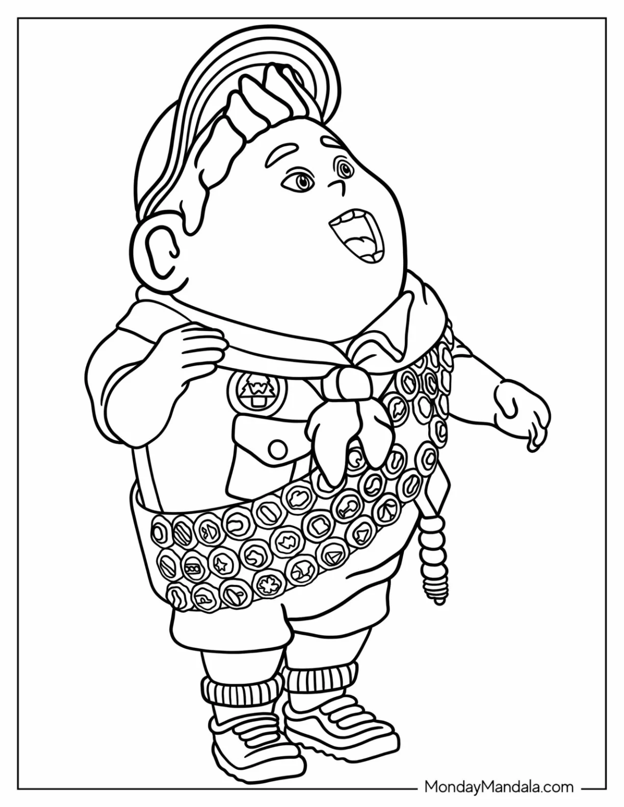 Up Coloring Page Of Cute Russel Talking For Kids coloring page — printable line art