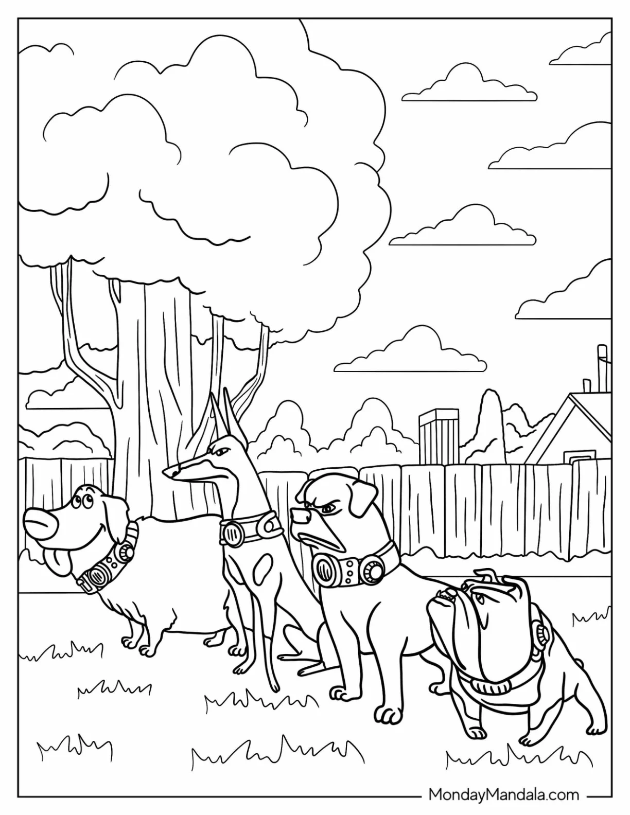 Up Coloring Page Of Dug With Alpha, Beta, And Gamma In Backyard coloring page