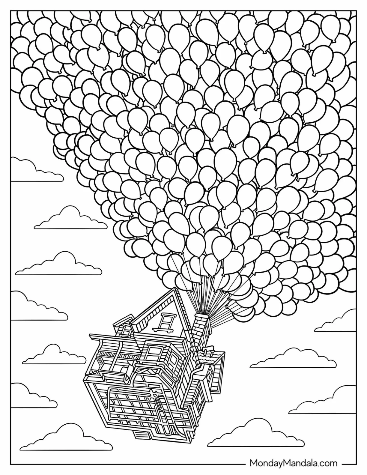 Up Coloring Page Of Flying House With Balloons coloring page