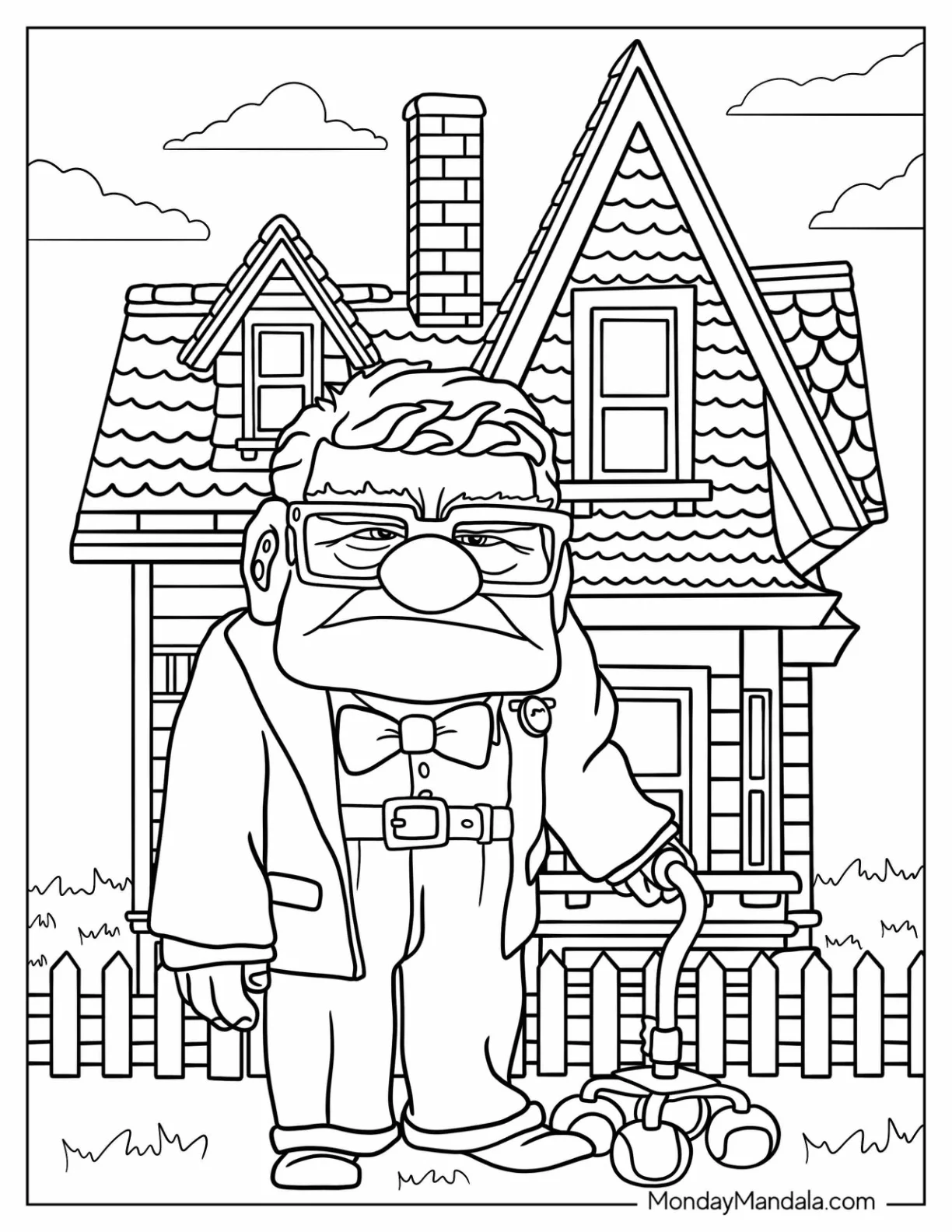 Up Coloring Page Of Grumpy Carl Standing Outside His House coloring page