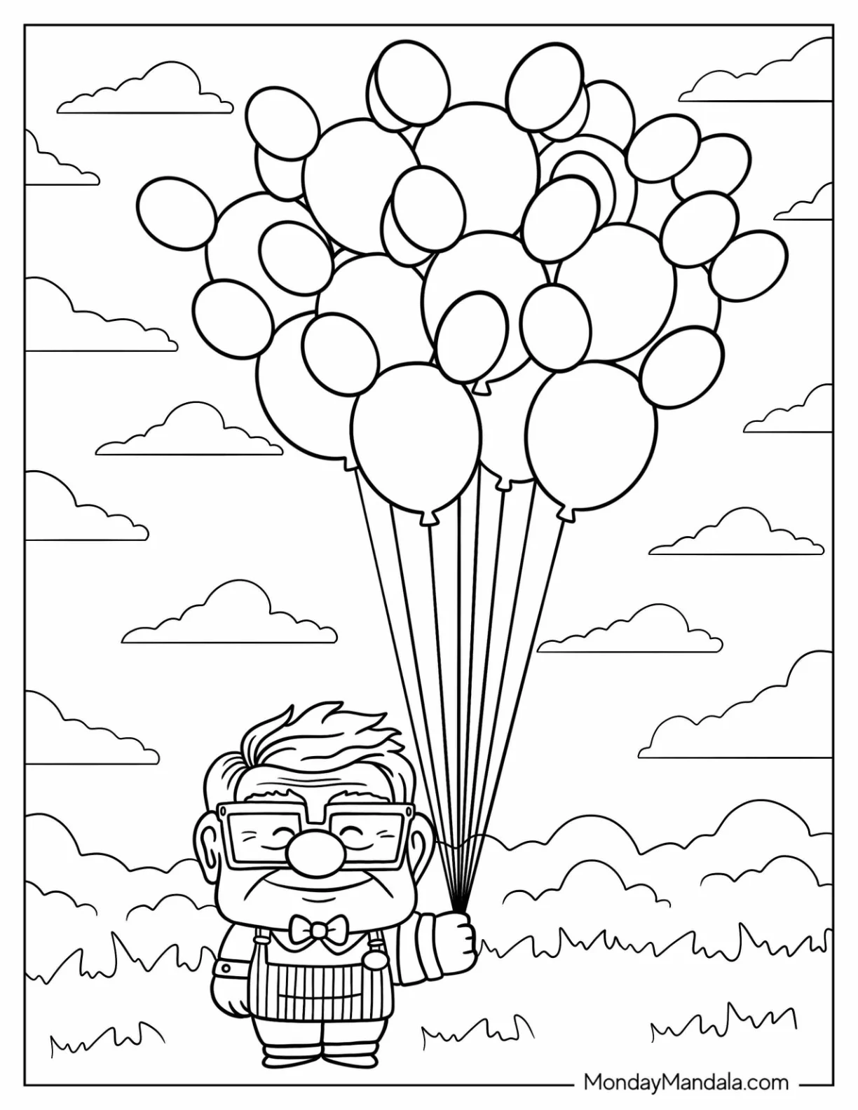 Up Coloring Page Of Kawaii Karl Holding Up Balloons For Preschoolers coloring page