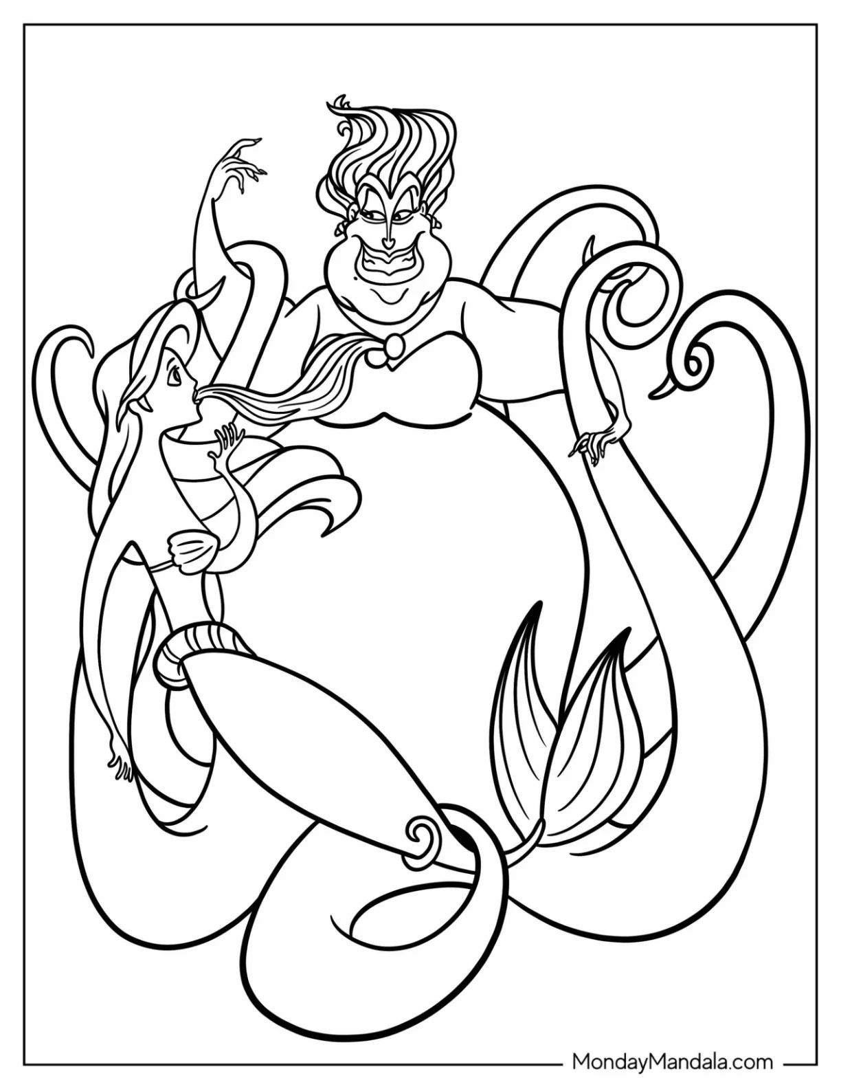Ariel Giving Her Voice To Ursula Coloring Page coloring page — printable line art