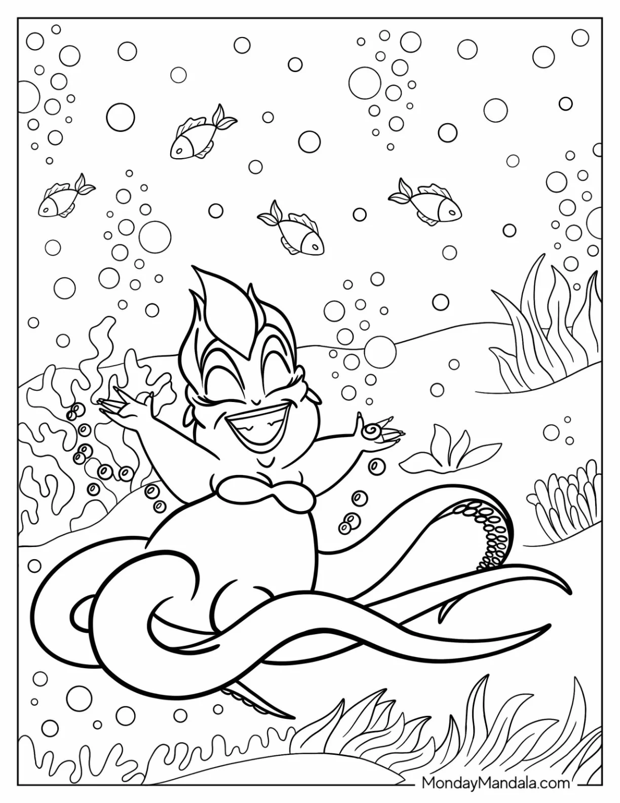 Chibi Ursula Coloring Page Dancing Under The Sea For Kids coloring page — printable line art