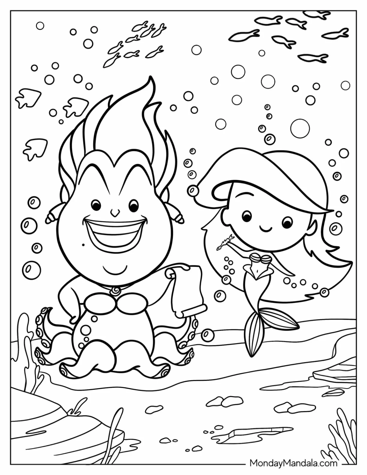 Cute Ursula Coloring Page And Areal Underwater For Preschoolers coloring page
