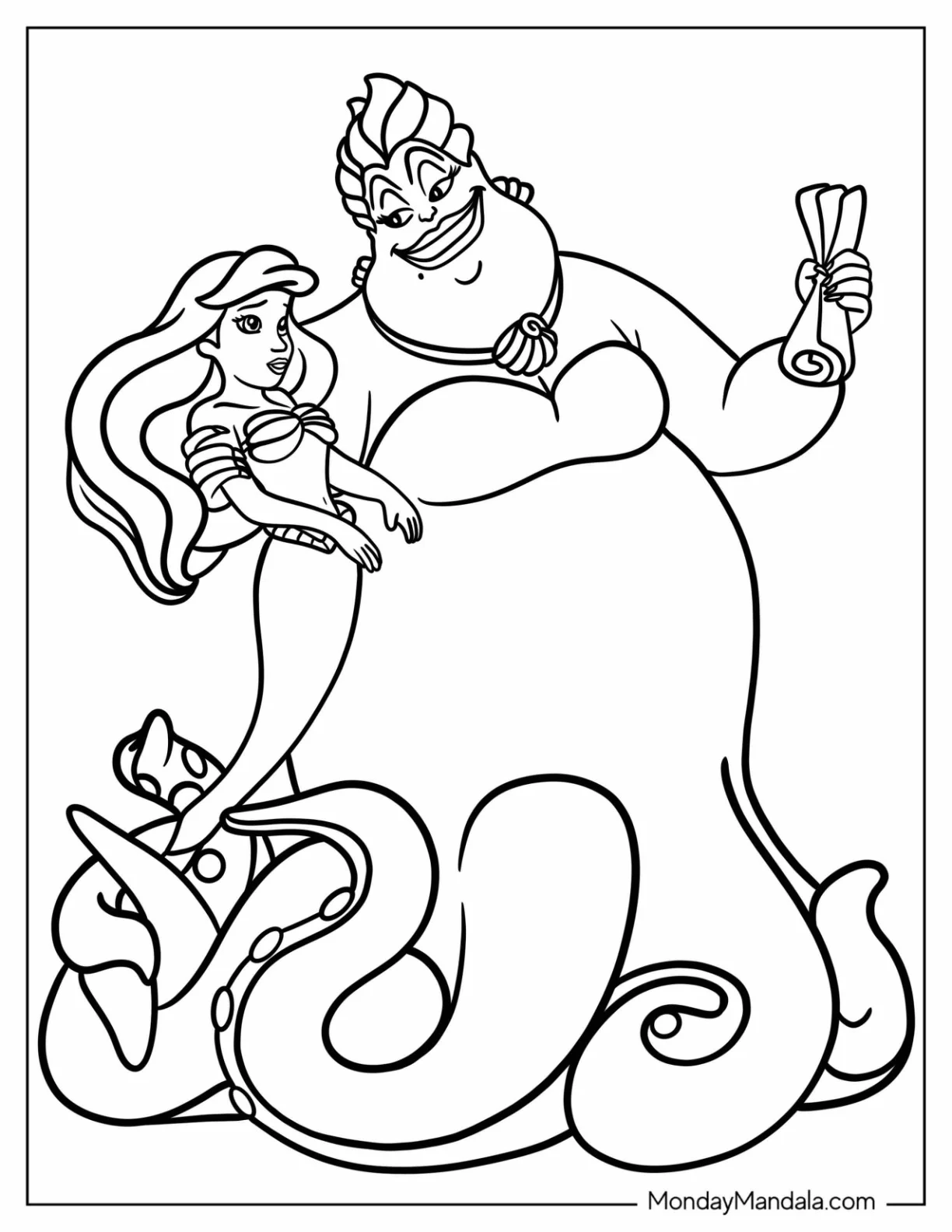 Easy Ursula Coloring Page Making Contract With Ariel For Kids coloring page
