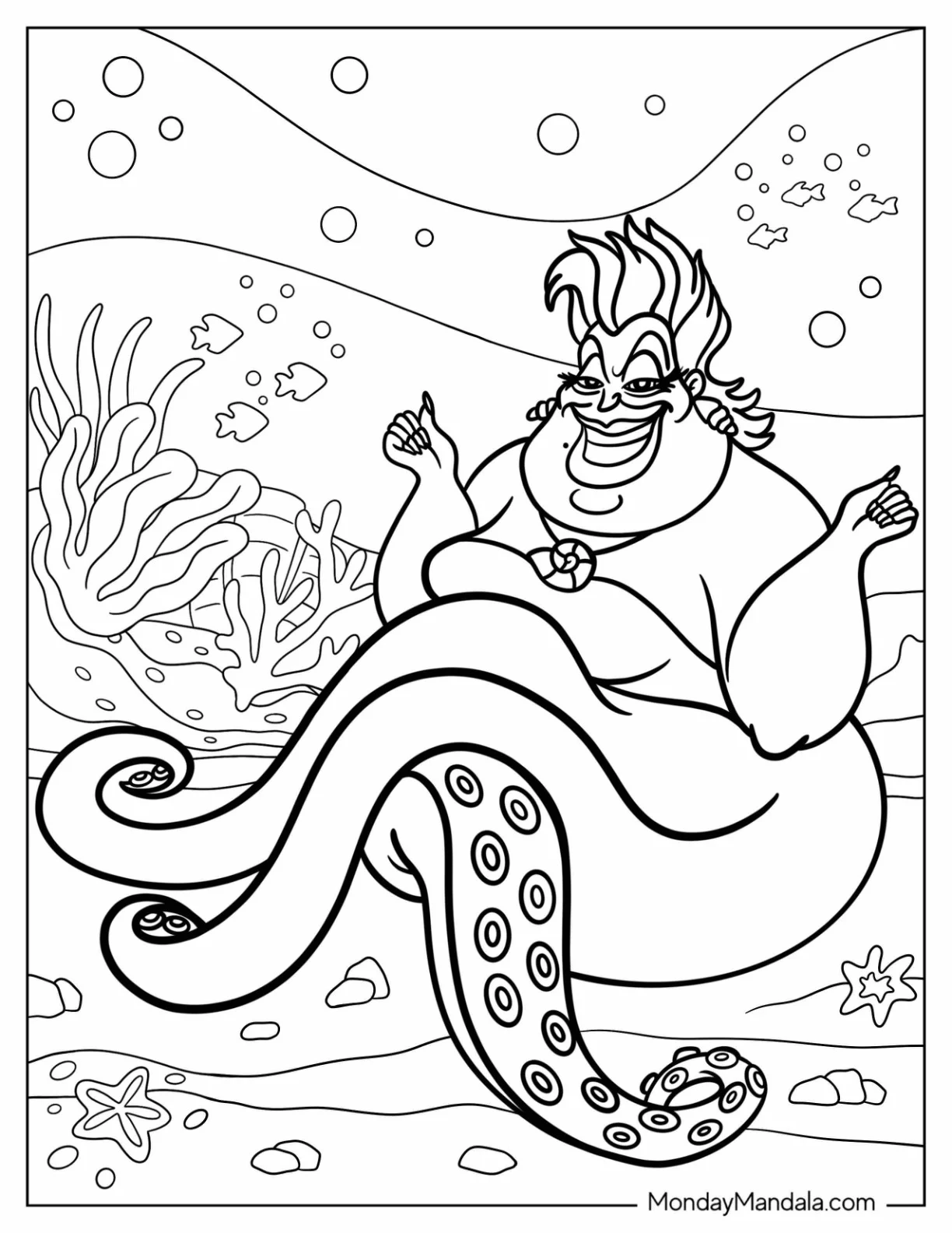 Evil Ursula Coloring Page Sitting On The Sea Floor coloring page