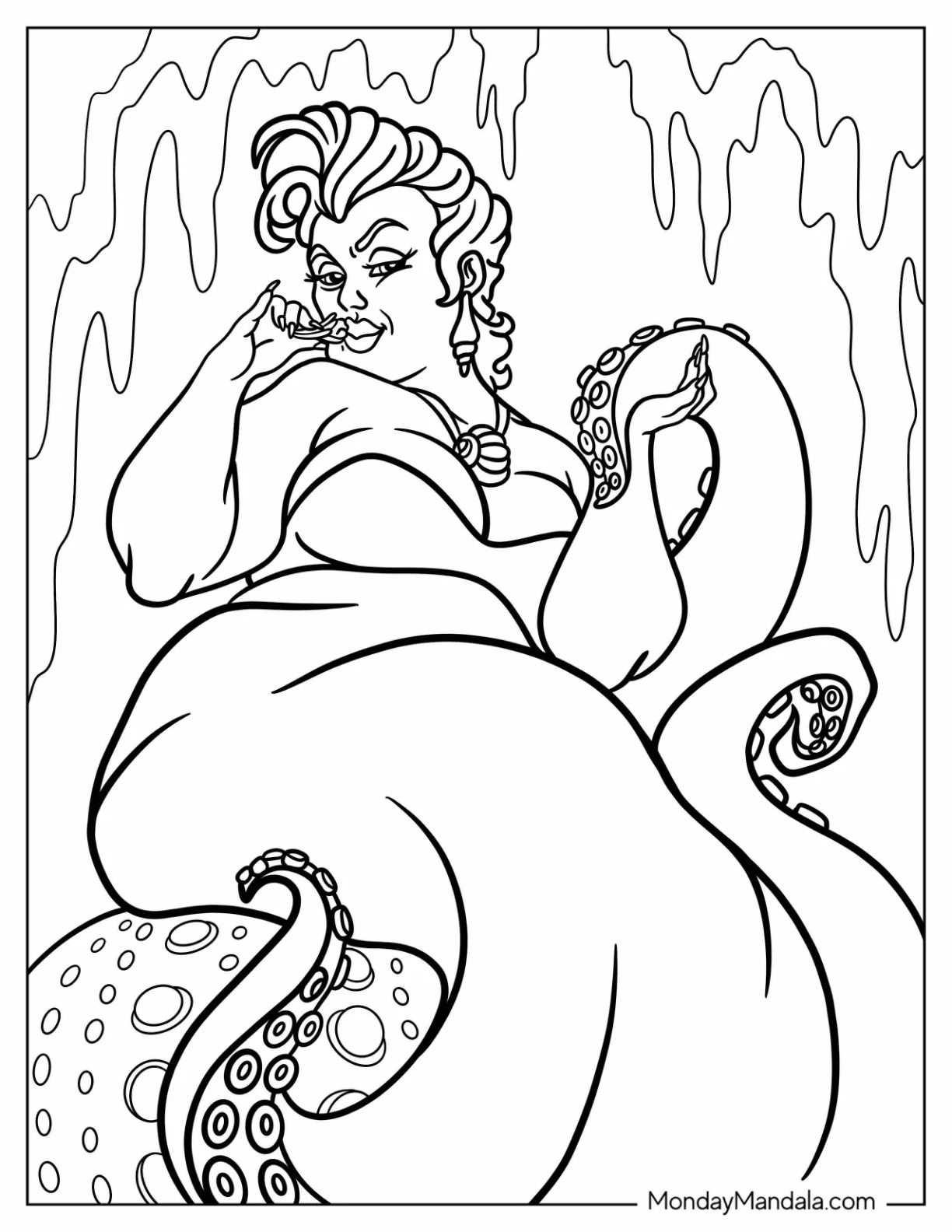 Realistic Ursula Coloring Page Sitting On A Rock coloring page — printable line art