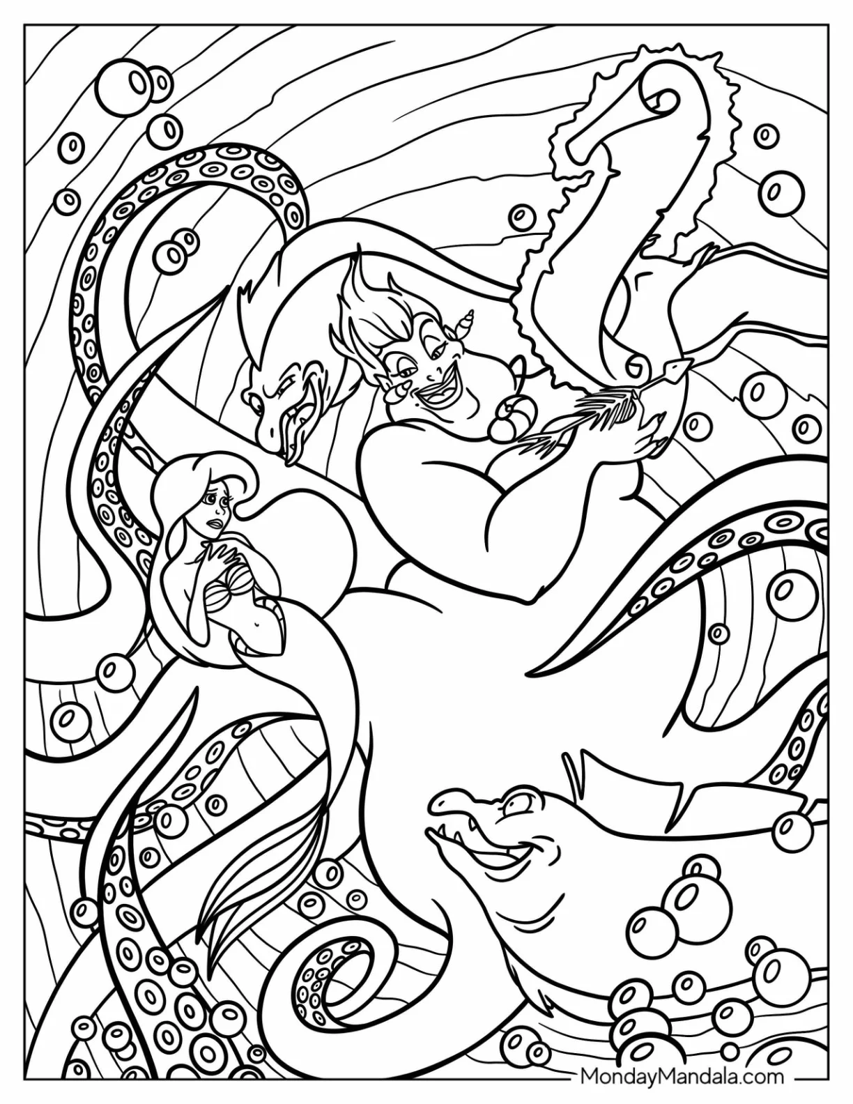Scary Ursula Coloring Page With Flotsam And Jetsam Making Contract With Ariel coloring page — printable line art