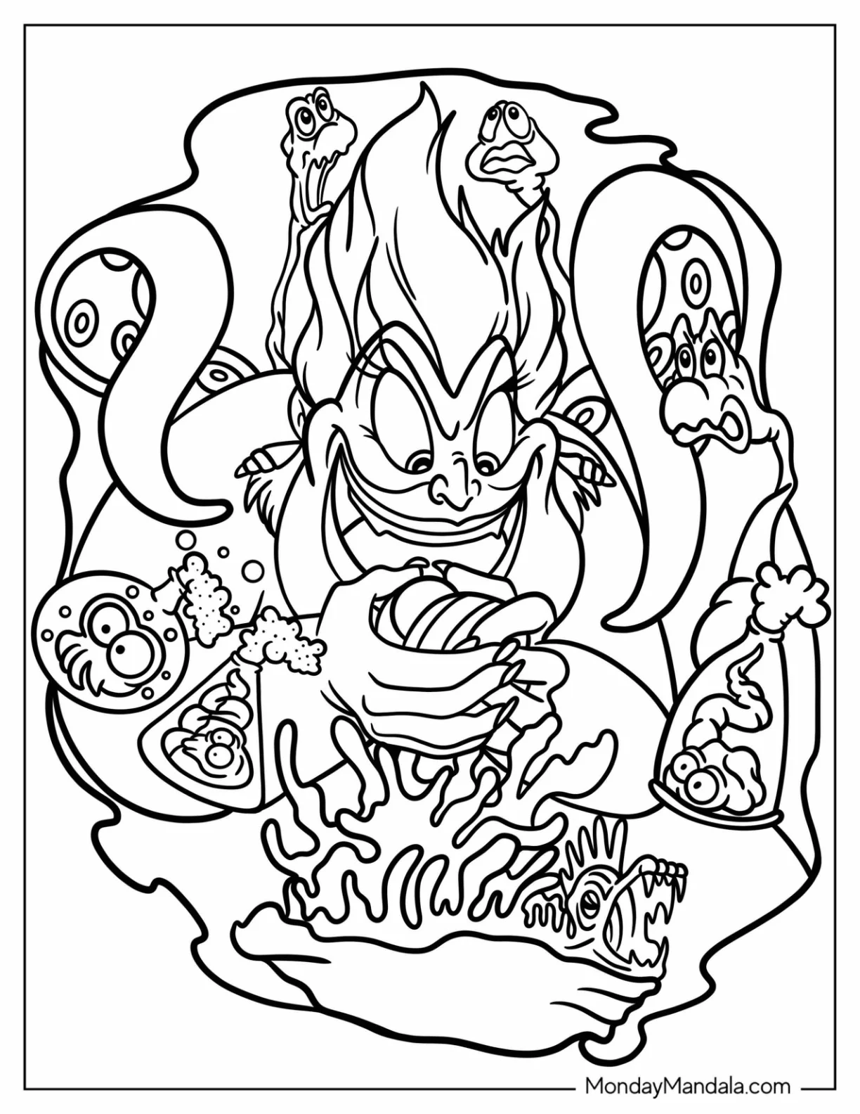 Ursula Coloring Page Making Evil Potion coloring page