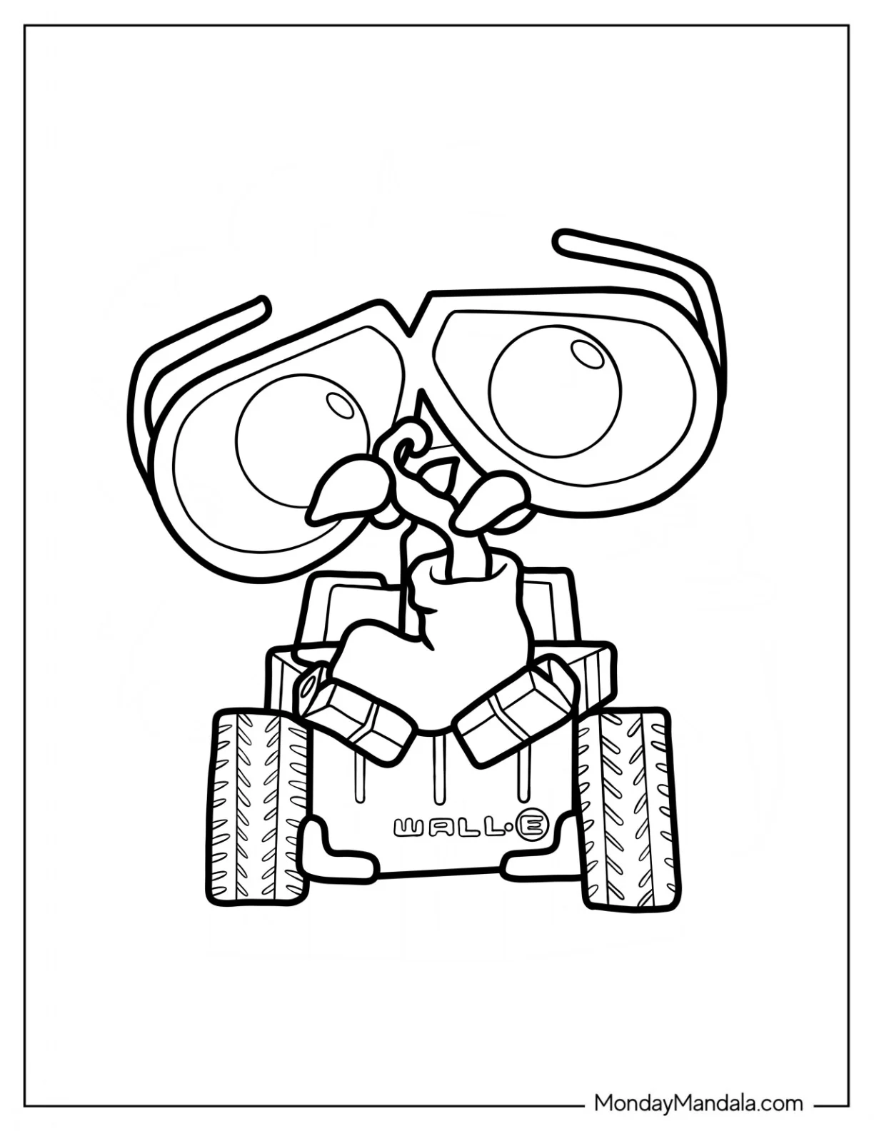Chibi Wall-E Coloring Page Staring At A Plant For Preschoolers coloring page