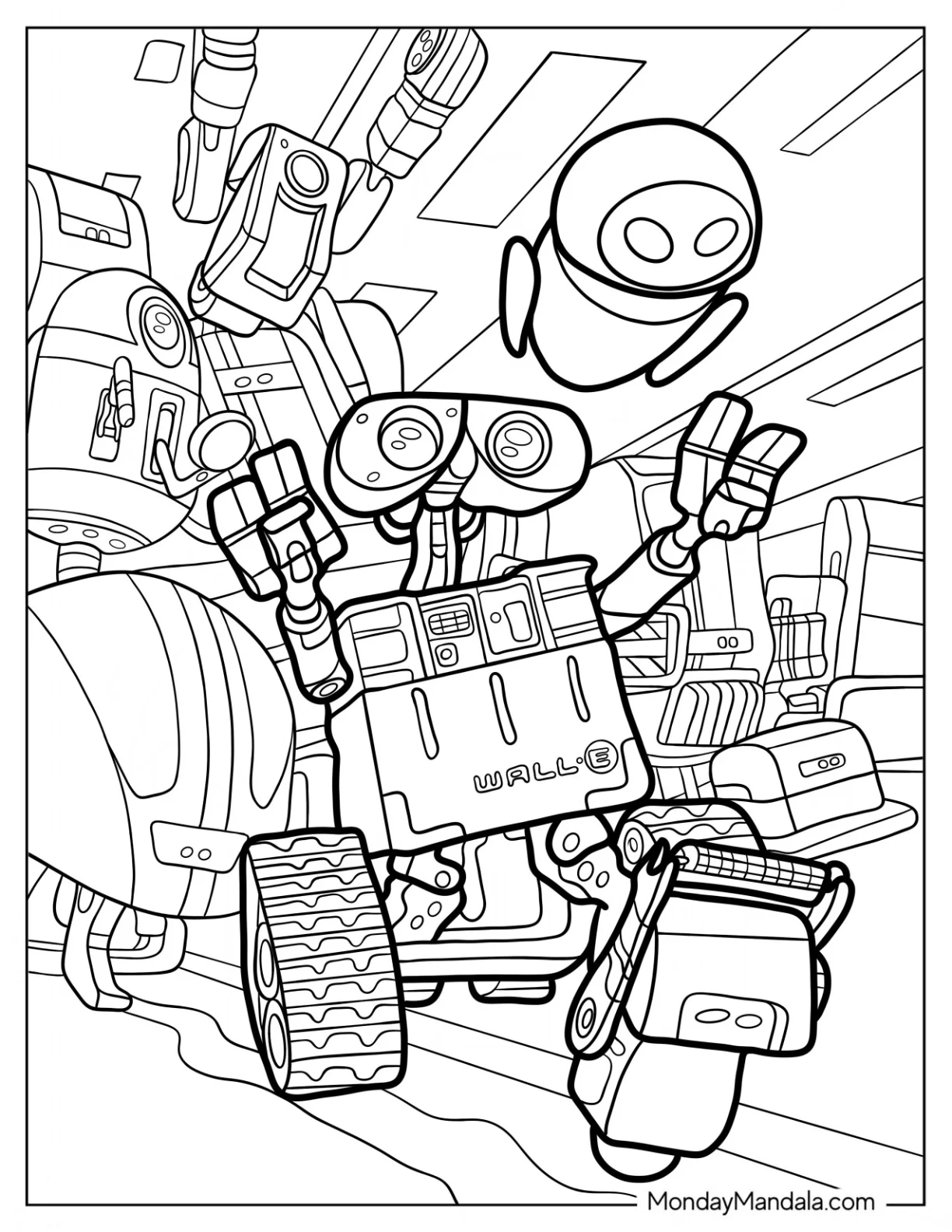 Eve, Wall-E Coloring Page, M O And Other Robots Marching coloring page