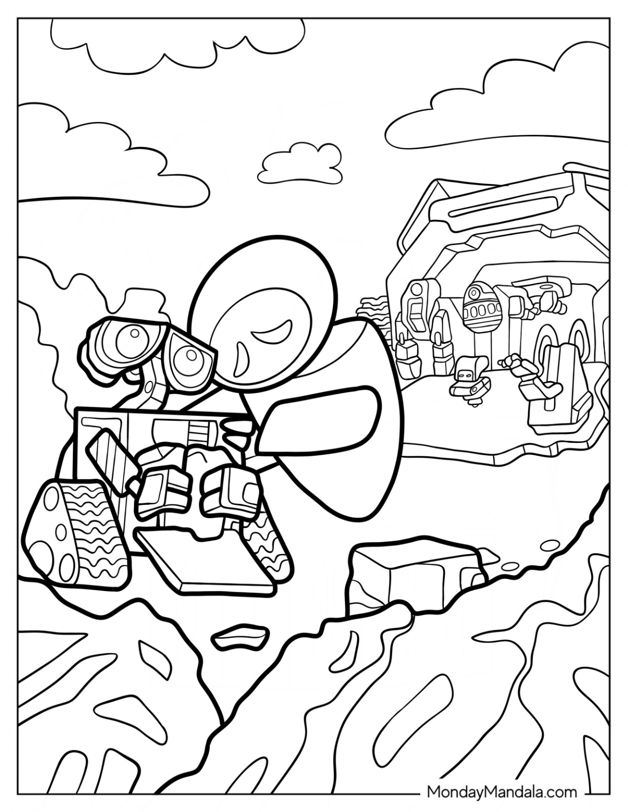 Sweet Wall-E Coloring Page And Eve For Kids coloring page