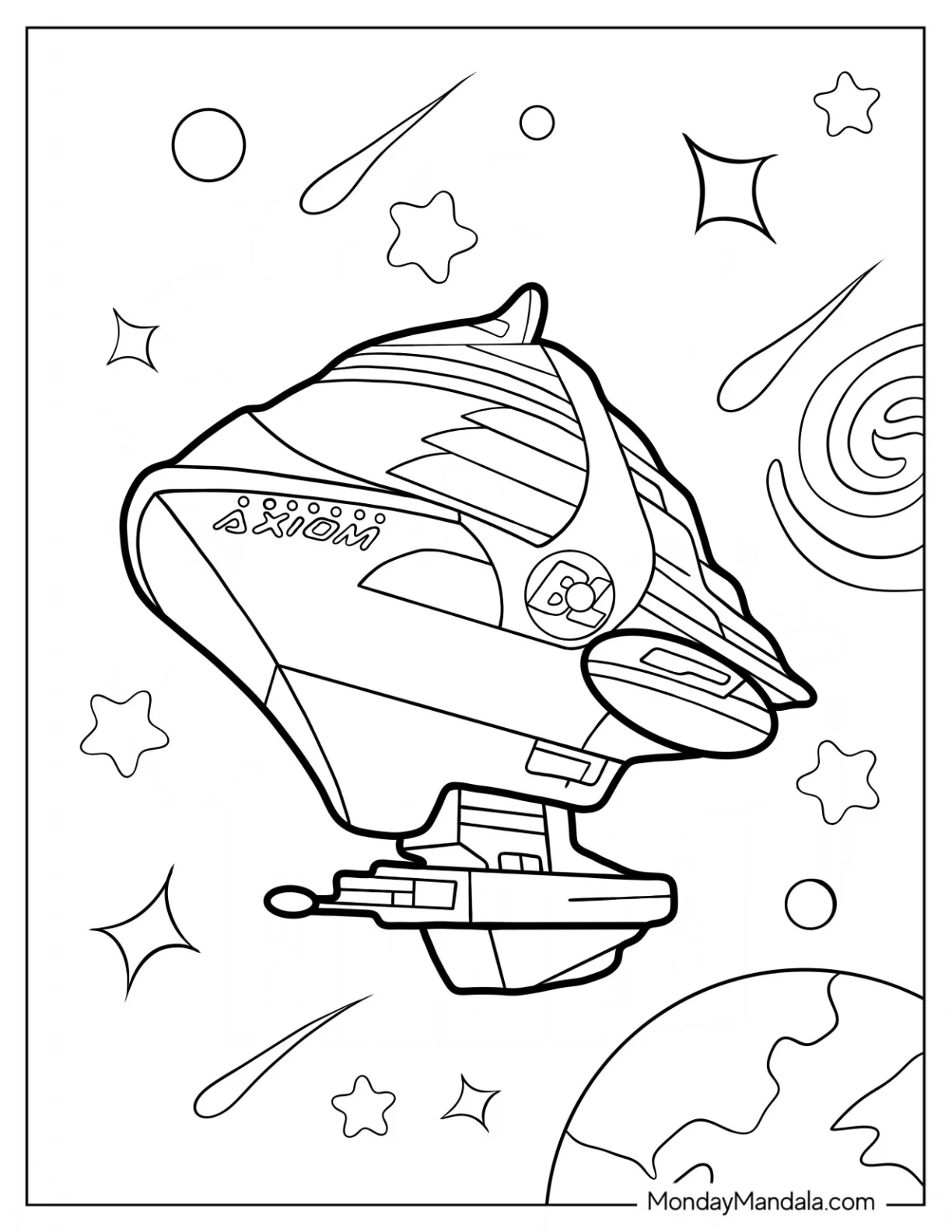 Wall-E Coloring Page Of Axiom Cruise Ship In Outer Space coloring page
