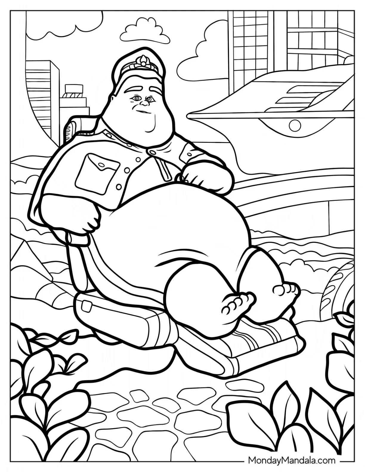Wall-E Coloring Page Of Captain B McCrea Lounging On His Chair coloring page