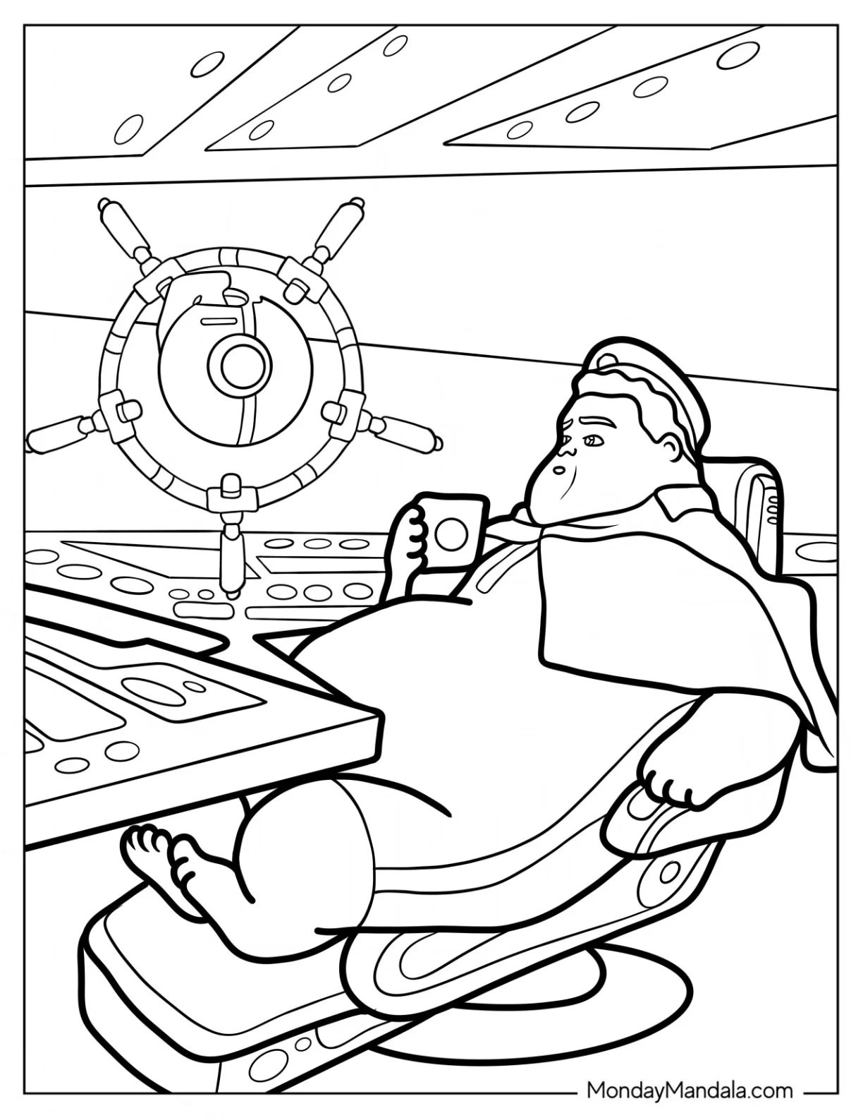 Wall-E Coloring Page Of Captain B McCrea On His Ship coloring page