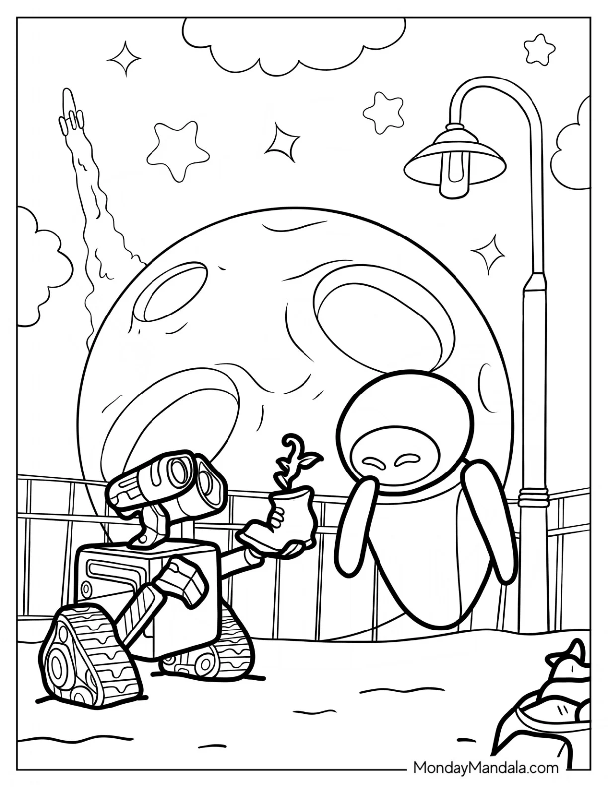 Wall-E Coloring Page Offering a Plant To Eve coloring page