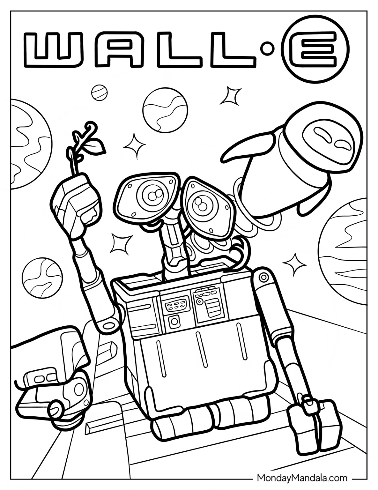 Wall-E Coloring Page With Eve And M O coloring page — printable line art