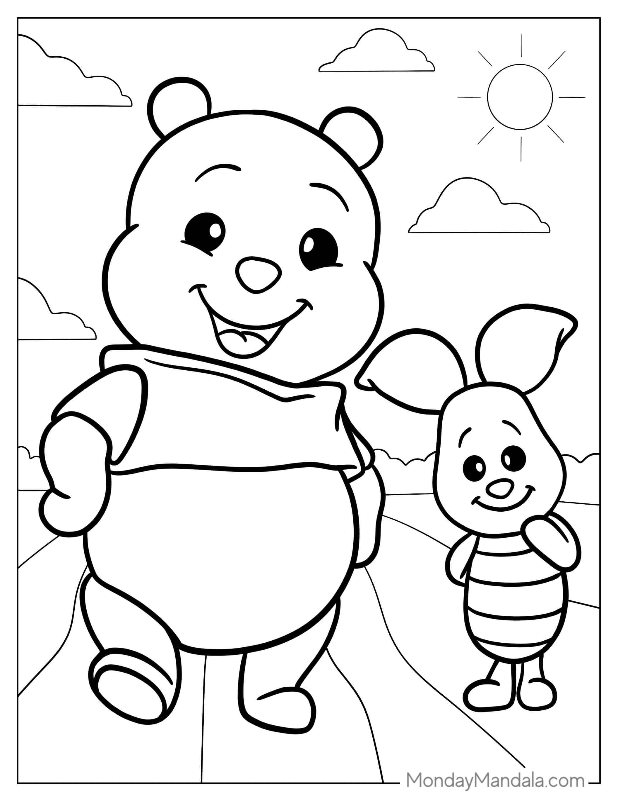 Baby Piglet And Winnie The Pooh To Color coloring page