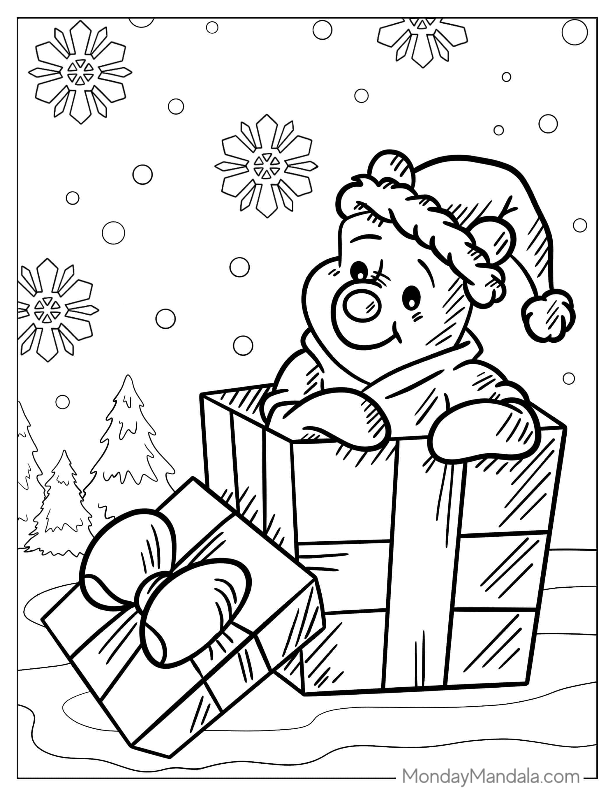 Christmas Themed Winnie The Pooh Coloring Page coloring page — printable line art