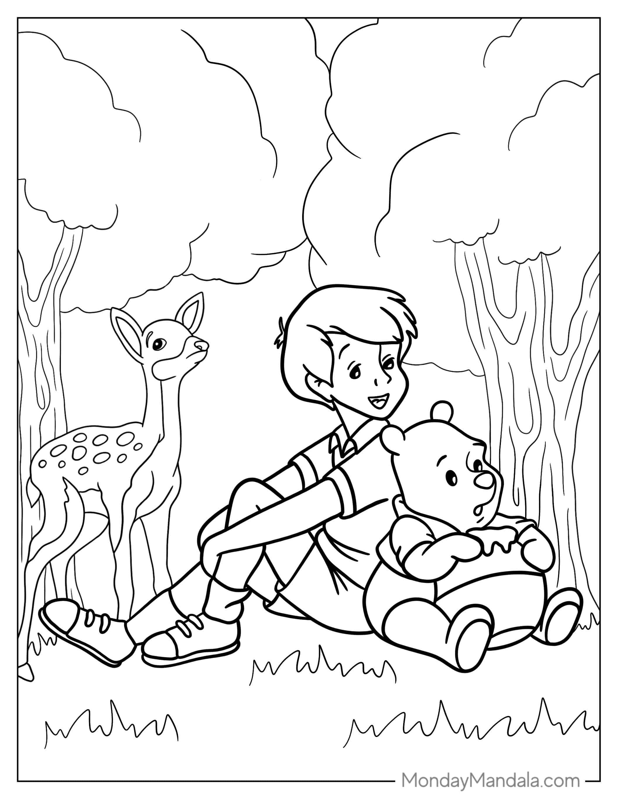 Christoper Robin and Pooh Coloring Page coloring page — printable line art