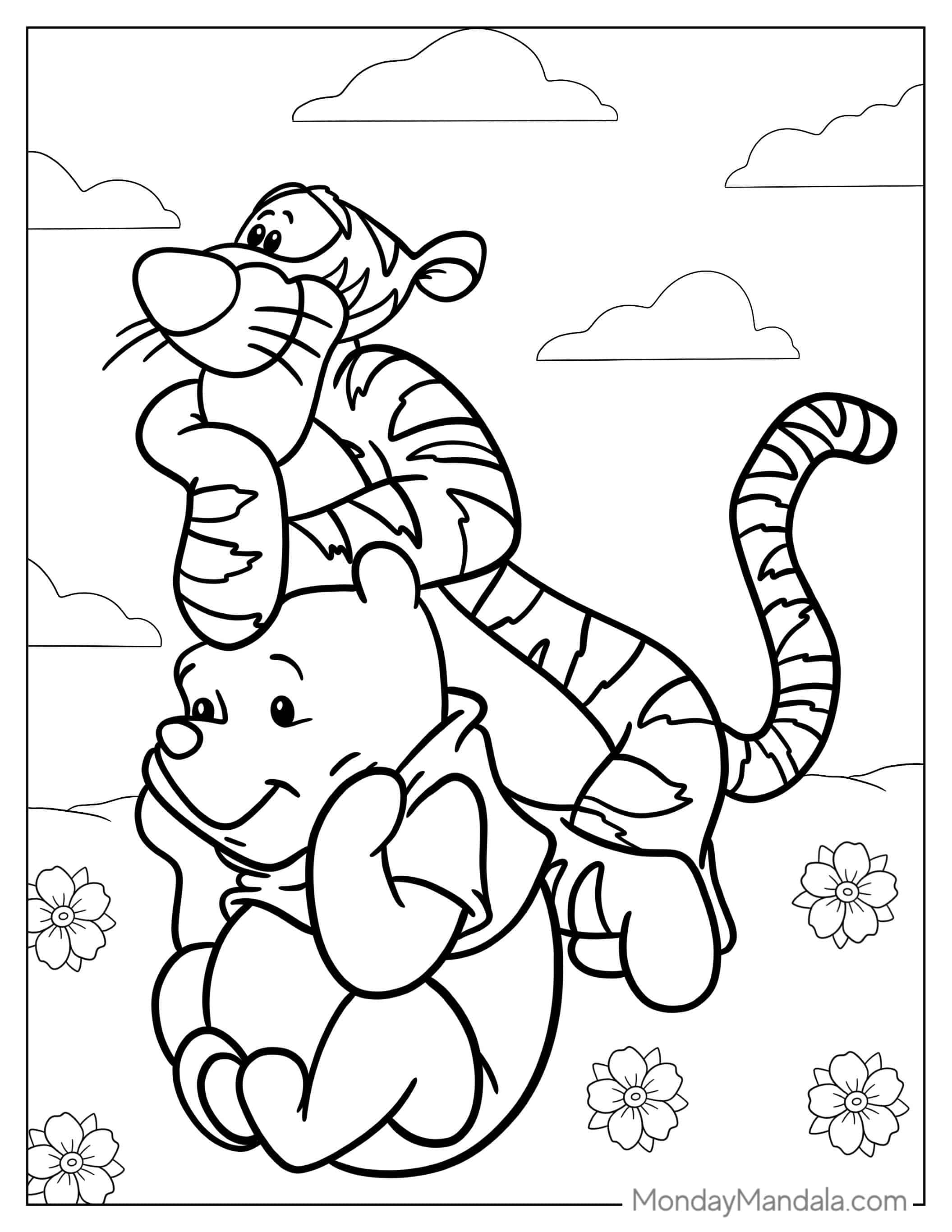 Pooh And Tigger Playing In Field coloring page