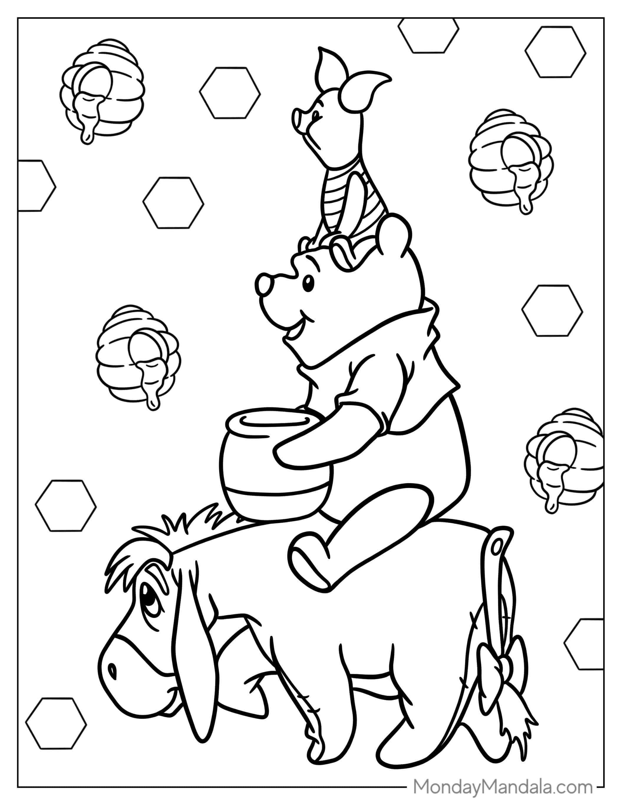 Pooh, Piglet And Eeyore Coloring Page coloring page — printable line art