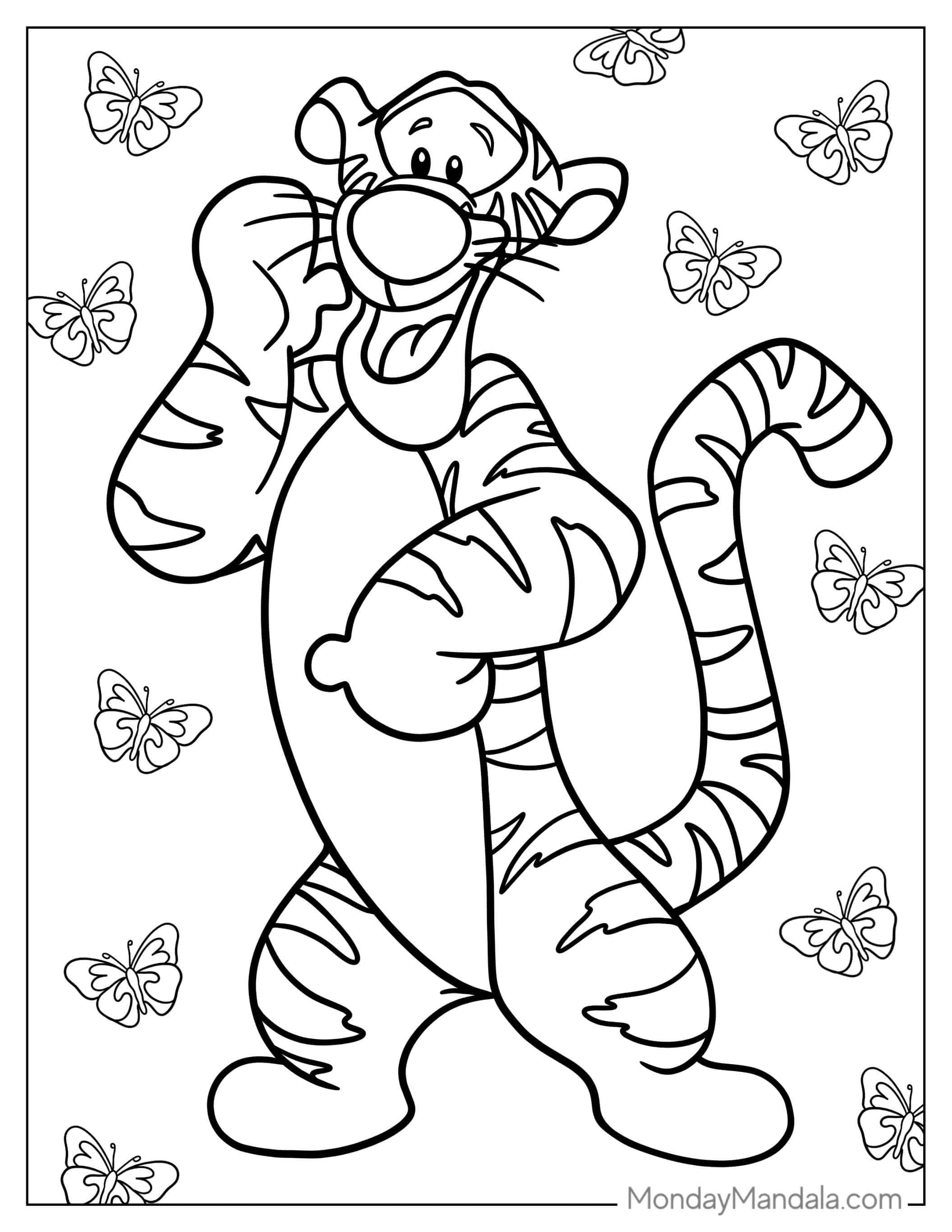 Simple Outline Of Tigger To Color For Kids coloring page — printable line art