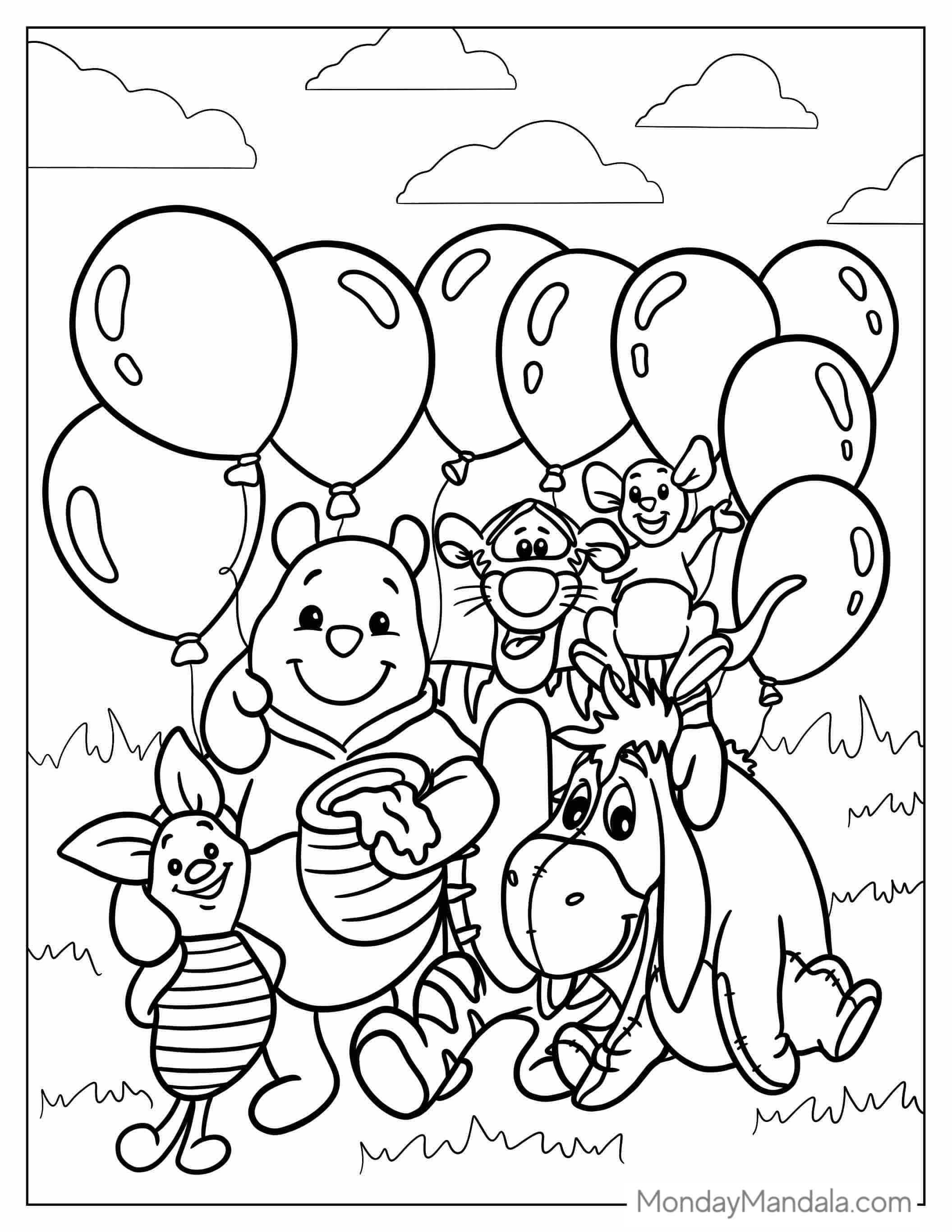 Winnie The Pooh Happy Birthday Coloring Page coloring page — printable line art