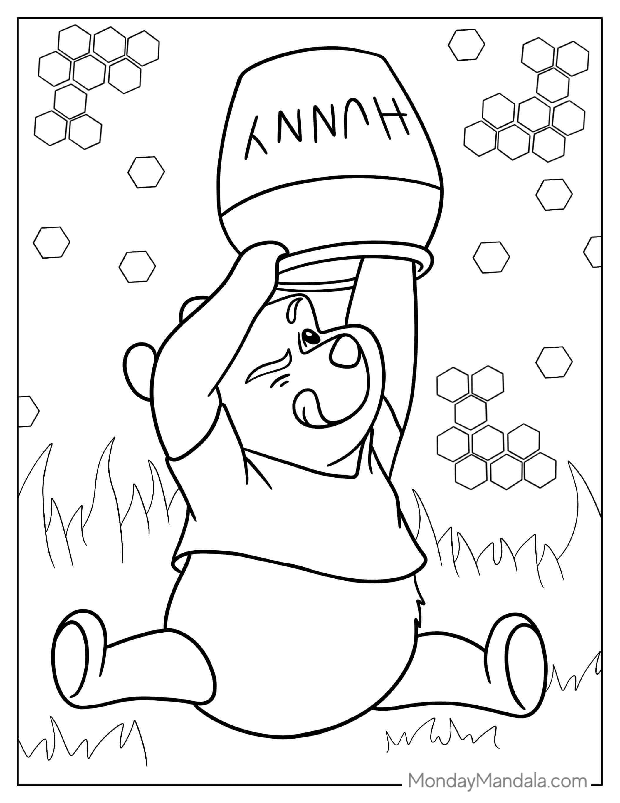Winnie The Pooh Looking For More Honey coloring page — printable line art