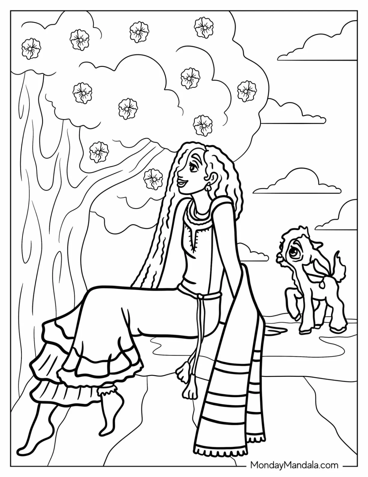 Wish Coloring Pages Of Asha Admiring Nature With Valentino coloring page — printable line art