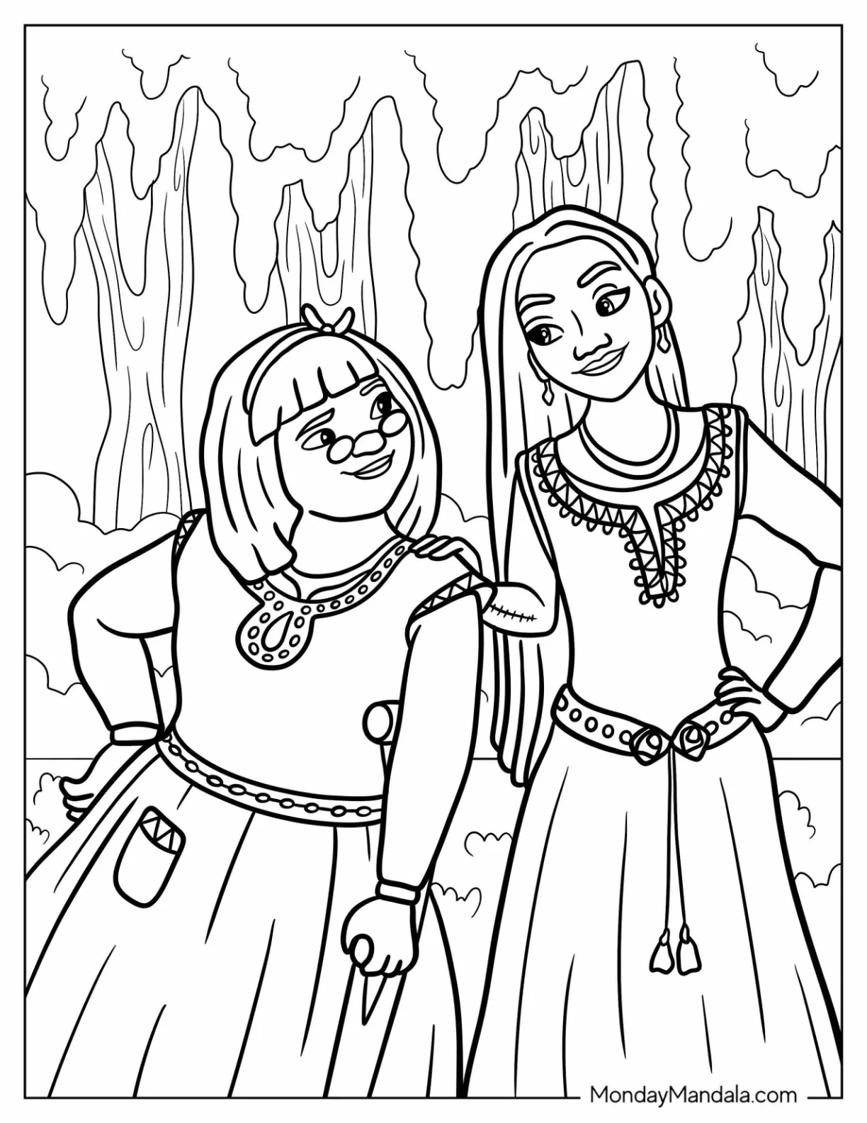 Wish Coloring Pages Of Asha And Dahlia Smiling At Each Other coloring page — printable line art