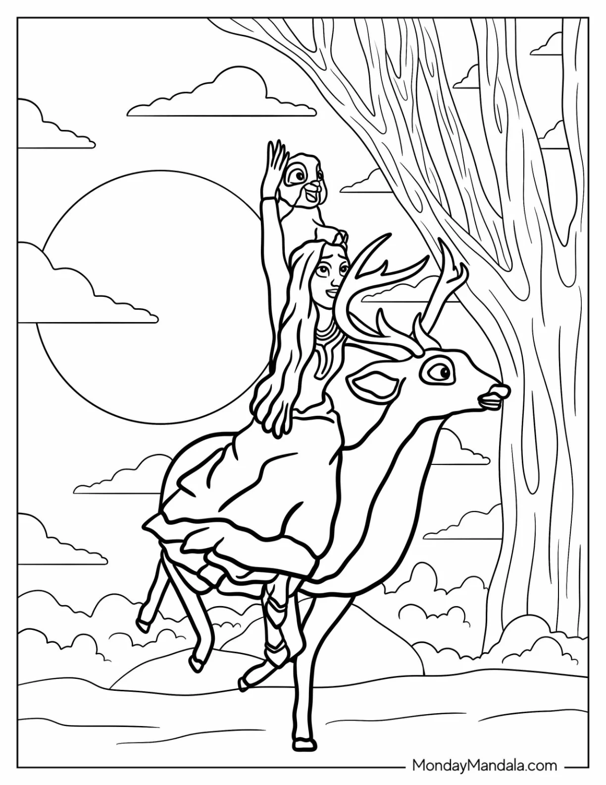 Wish Coloring Pages Of Asha And Valentino Riding A Deer coloring page — printable line art