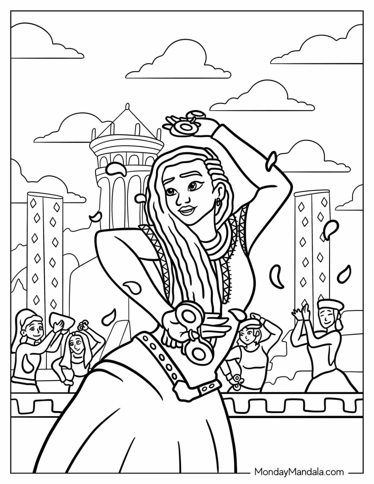 Wish Coloring Pages Of Asha Dancing Wish coloring page — printable line art