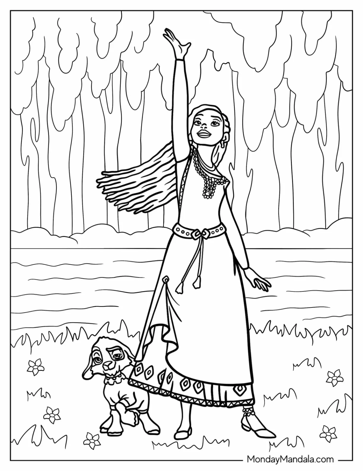Wish Coloring Pages Of Asha Reaching Up In The Forest coloring page