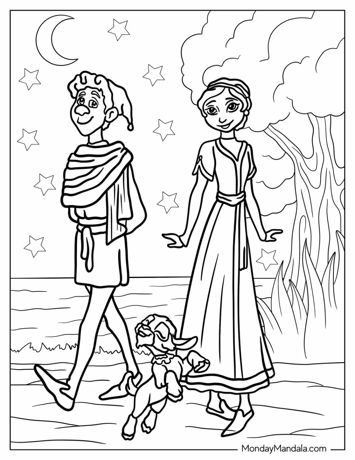 Wish Coloring Pages Of Dario And Bazeema In Front Of A Lake Wish coloring page — printable line art