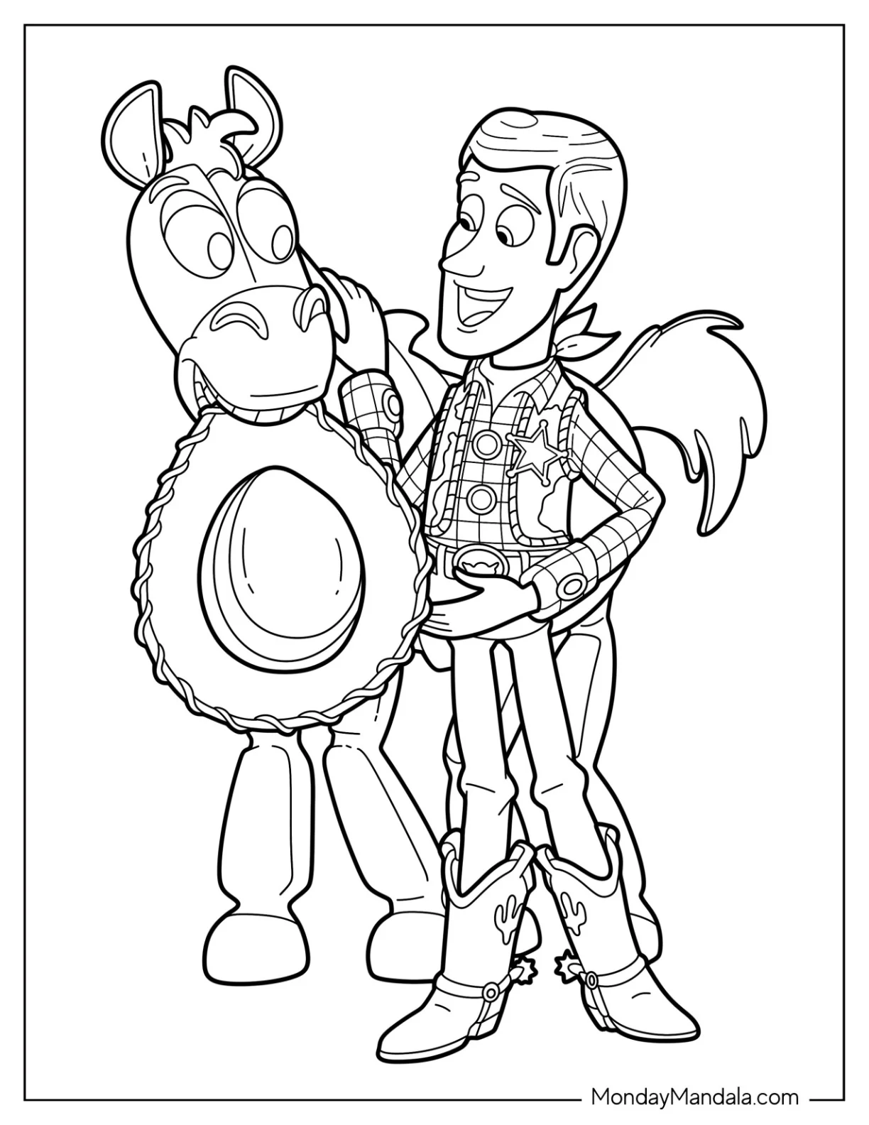 Bullseye Biting Hat Of Woody Coloring Page coloring page — printable line art