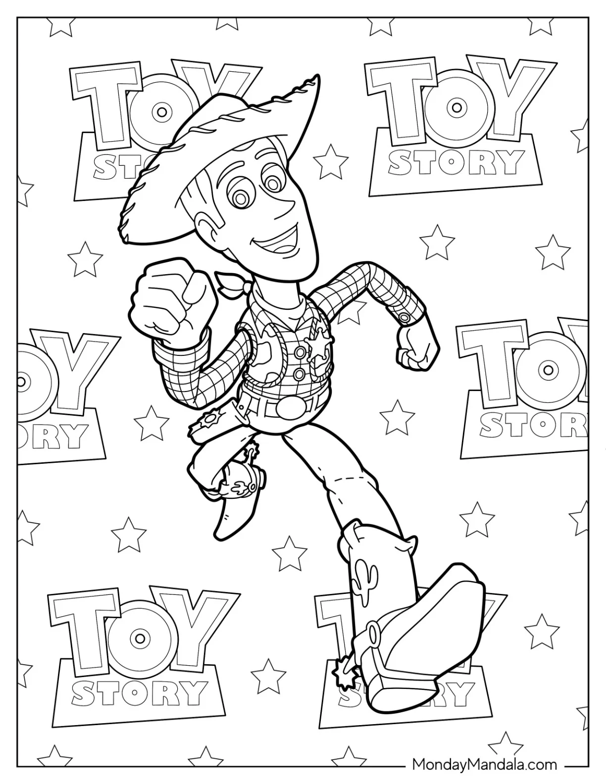 Cowboy Woody Coloring Page Running Toy Story Poster coloring page — printable line art