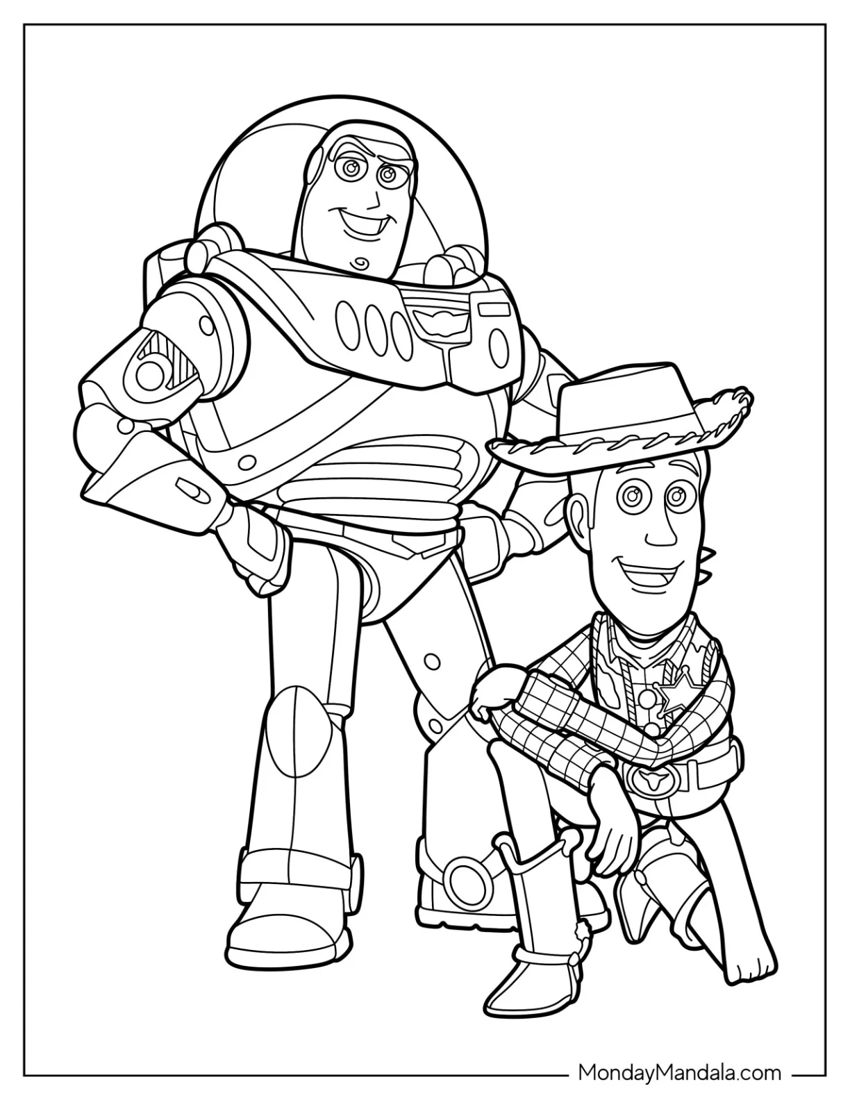 Easy Buzz Lightyear And Woody Coloring Page coloring page — printable line art