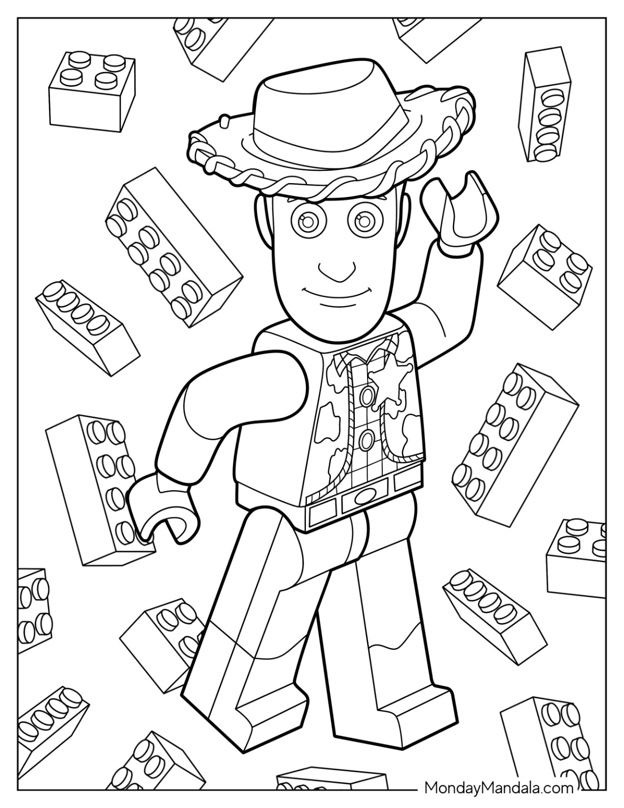 Lego Woody Coloring Page From Toy Story For Kids coloring page — printable line art