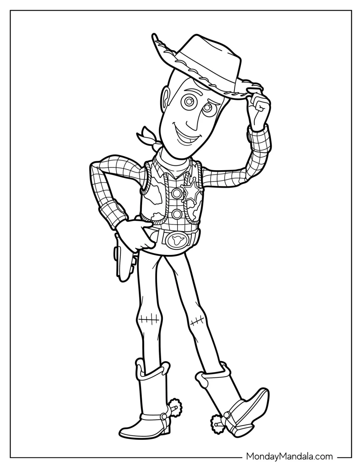 Simple Woody Coloring Page Tipping His Hat For Kids coloring page