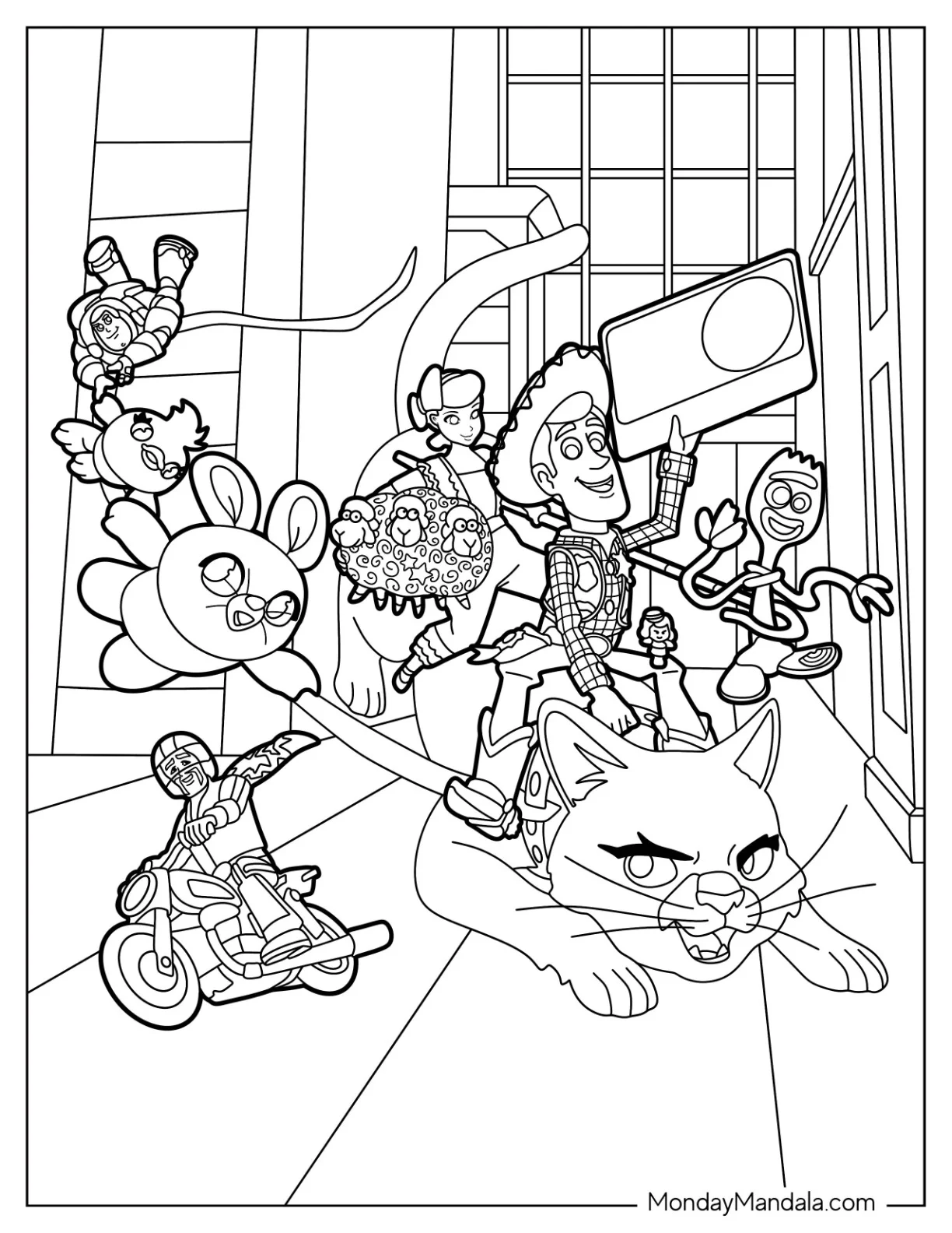 Woody Coloring Page Of Bo Peep Riding Dragon Toy Story 4 coloring page
