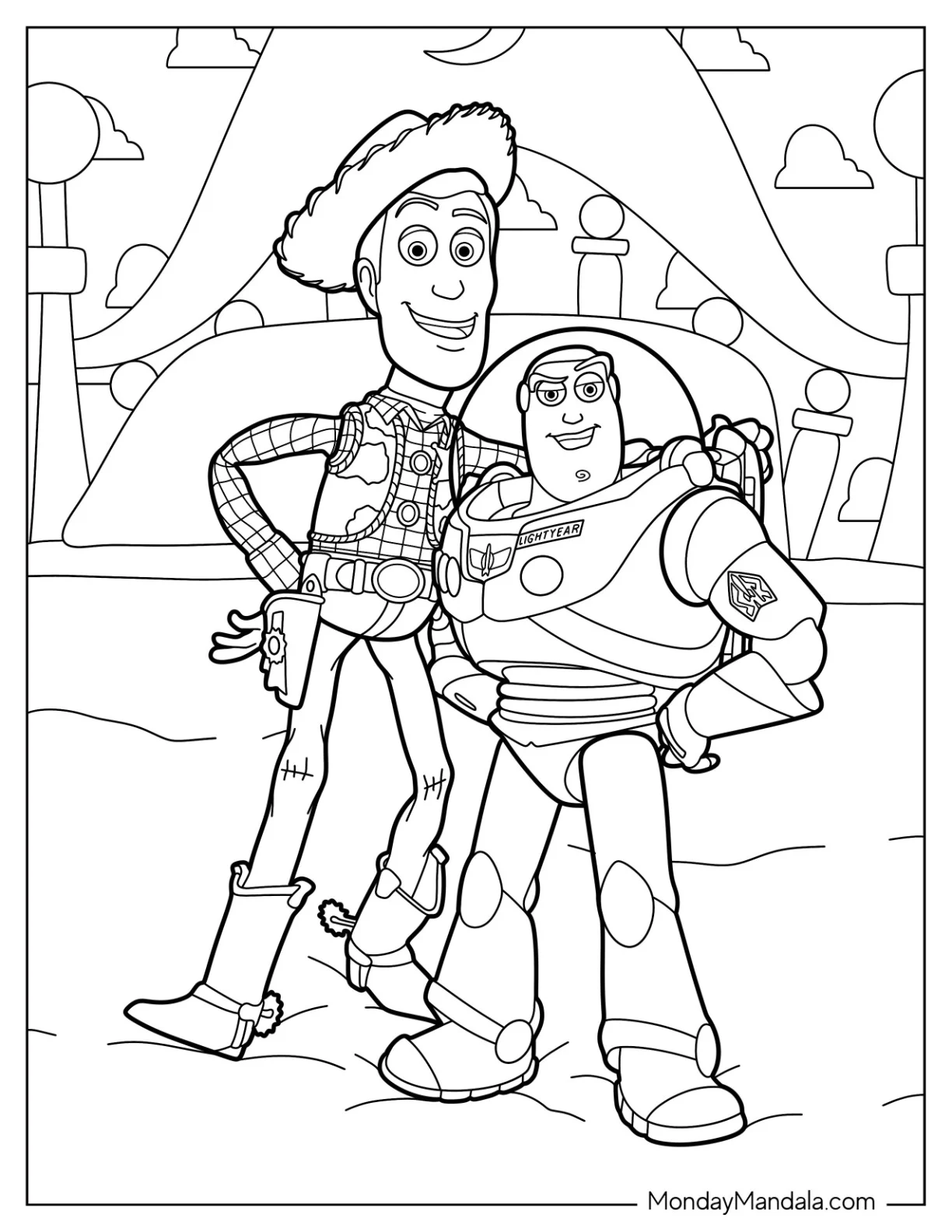 Woody Coloring Page Of Buzz Lightyear In Andy's Room coloring page