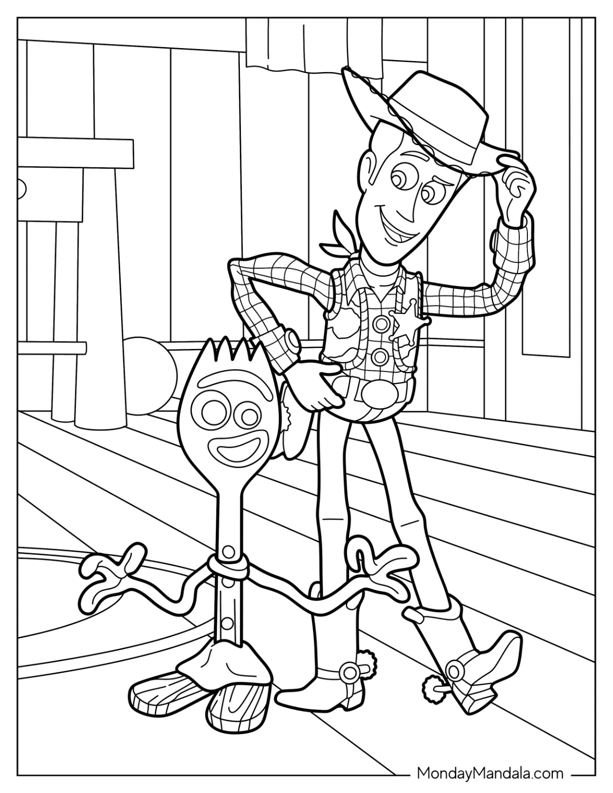 Woody Coloring Page With Forky For Kids coloring page