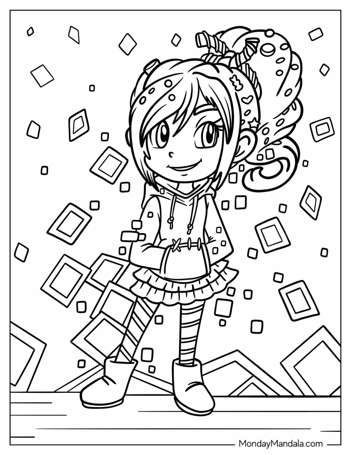 Wreck-It Ralph Coloring Page Of Anime Style Vanellope Von Schweetz coloring page