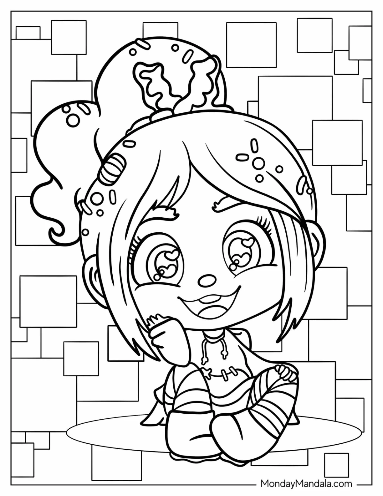 Wreck-It Ralph Coloring Page Of Cute Chibi Vanellope For Preschoolers coloring page