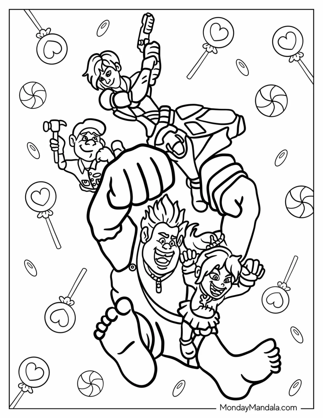 Wreck-It Ralph Coloring Page Of Vanellope, Sergeant Calhoun, And Fix It Felix coloring page