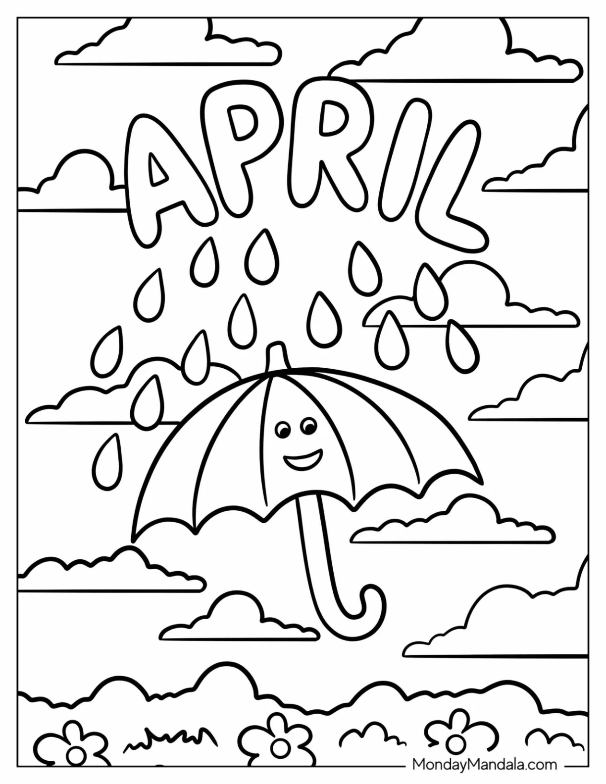 Cartoon Umbrella Under April Coloring Page Shower coloring page