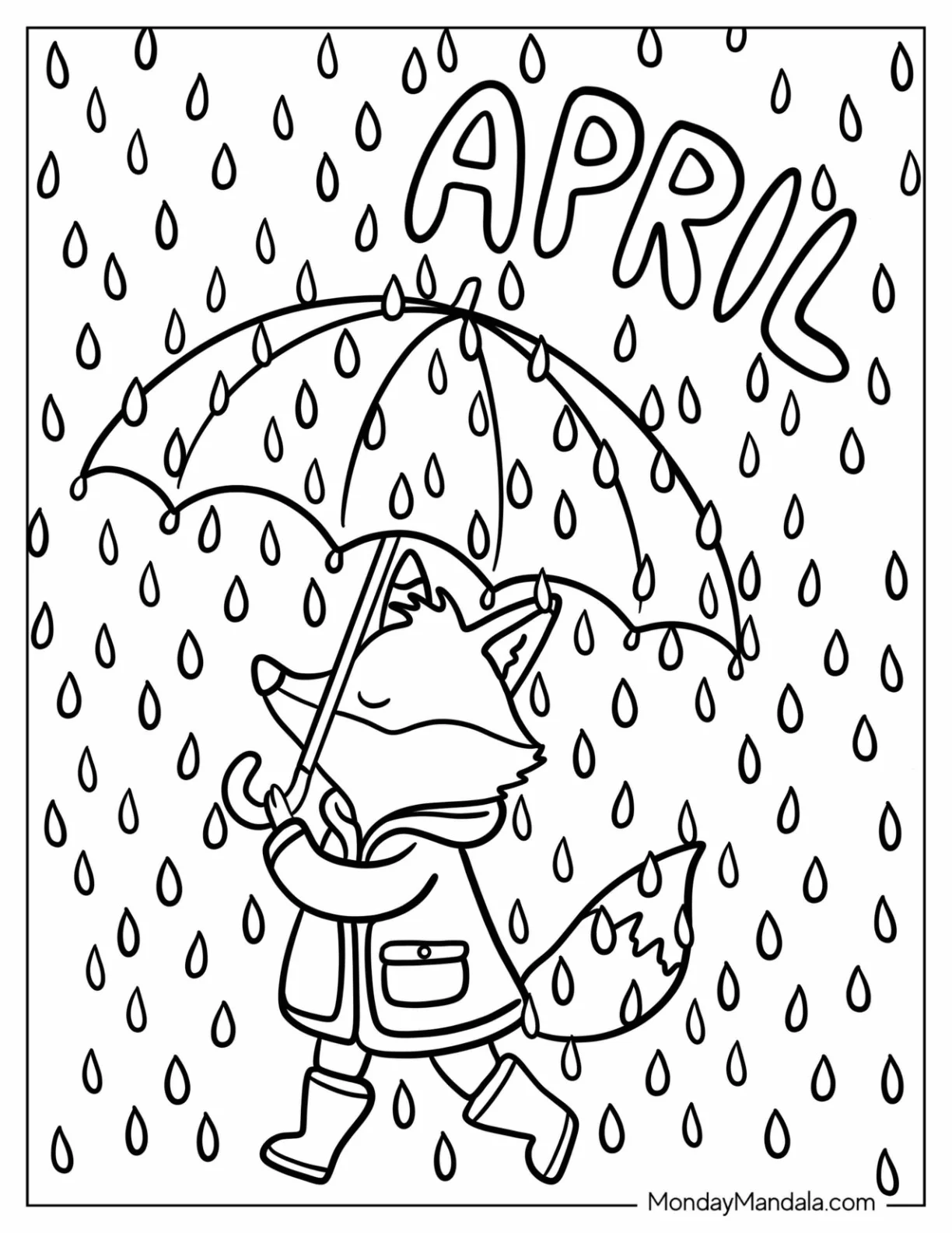 Fox Strolling Under April Coloring Page Showers coloring page
