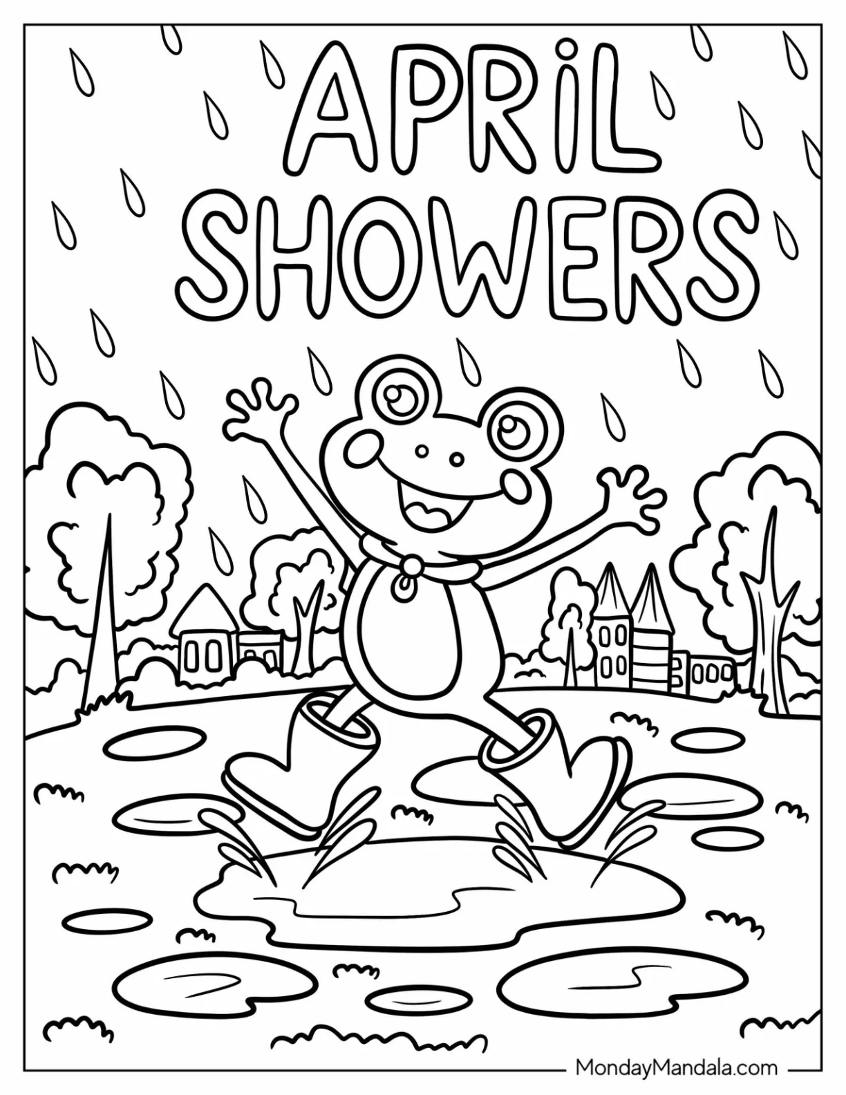 Frog Dancing In The Rain Under April Coloring Page Showers coloring page
